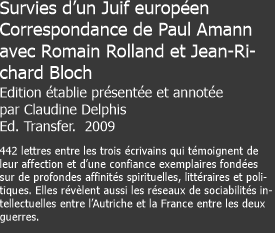 Survies d’un Juif européen Correspondance de Paul Amann avec Ro